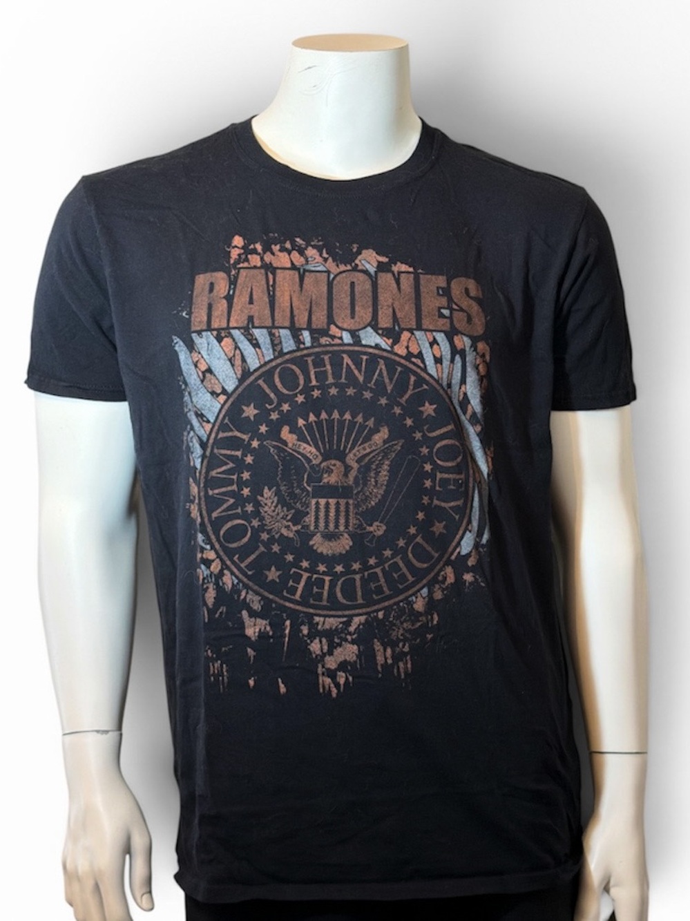Ramones Punk Rock Orange Splatter Logo Graphic Tee Large